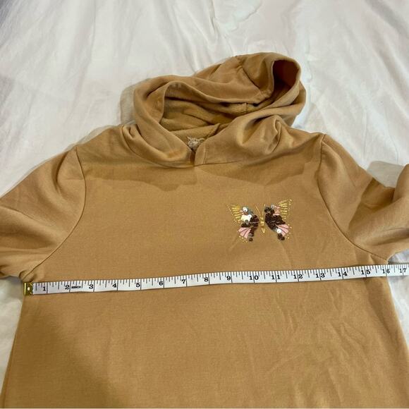 BTween Gold Sequin Butterfly Hoodie with Ruffles Kangaroo Pocket size 12 Tan - Picture 5 of 10